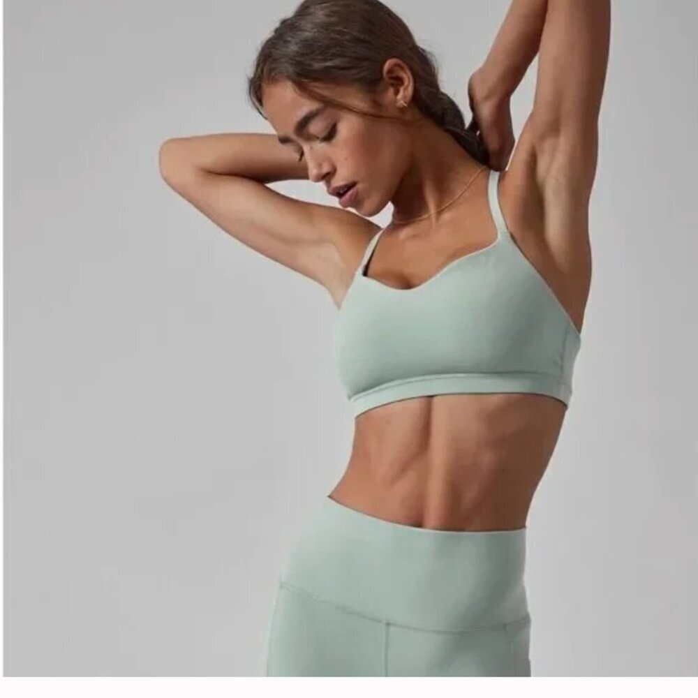 Athleta Elation Sports Bra Strappy Back‎ Light Impact XL Green Workout Gym Yoga